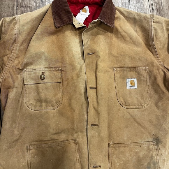 VTG Carhartt‎ Chore Coat XL Duck Canvas Jacket Quilt Lined Thrashed  Workwear - Picture 3 of 12